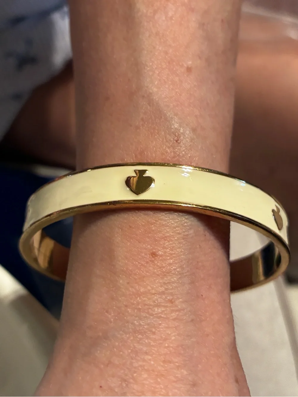 Kate Spade Gold-Tone Cream Enamel Heart Bangle Bracelet - Picture 3 of 5